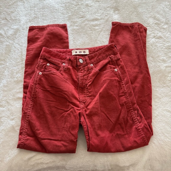 AMO x Free People Washed Red Chloe Corduroy Straight Crop Pants 25 - Picture 3 of 9